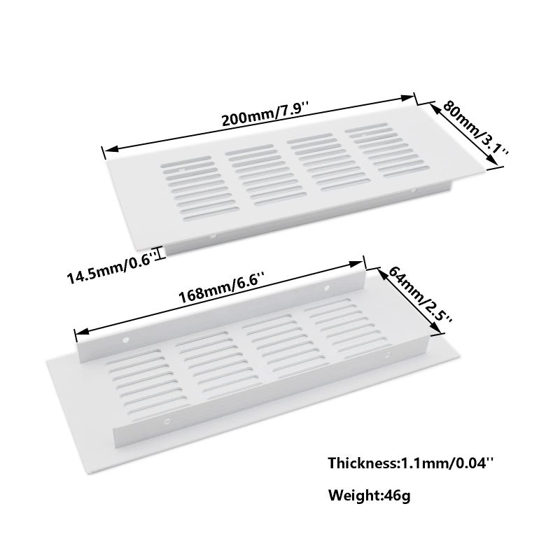 TTZEZE 2PCS Air Vent Cover,TTZEZE White Aluminium Alloy Ventilation Grille Rectangle Metal Louvered Grill Cover for Wardrobe Stove Shoes Cabinet Sink Kitchen Bathroom Side Wall Ceiling and Floor Exhaust Vent - Image 2